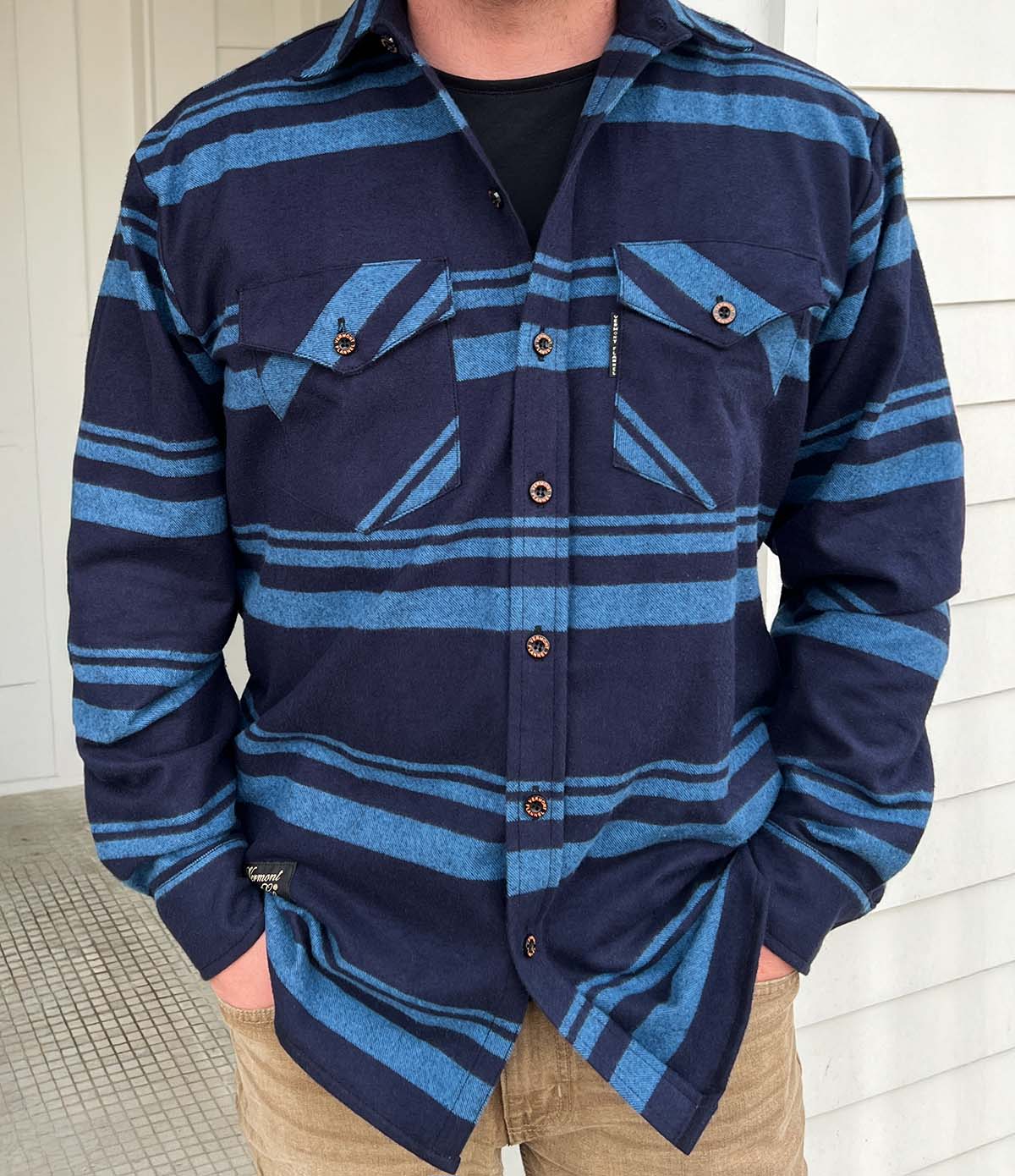 Men's Classic Flannel Shirt - Mansfield Stripe Blue - Image 3