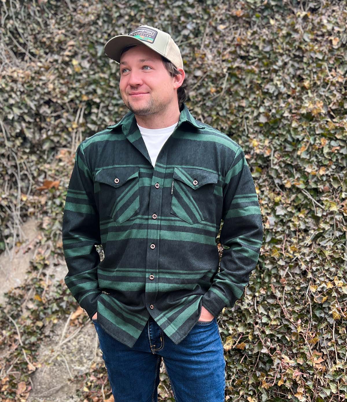 Men's Classic Flannel Shirt - Mansfield Stripe Green - Image 3